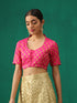 Pink Elegance Brocade Blouse with Elastic Loops